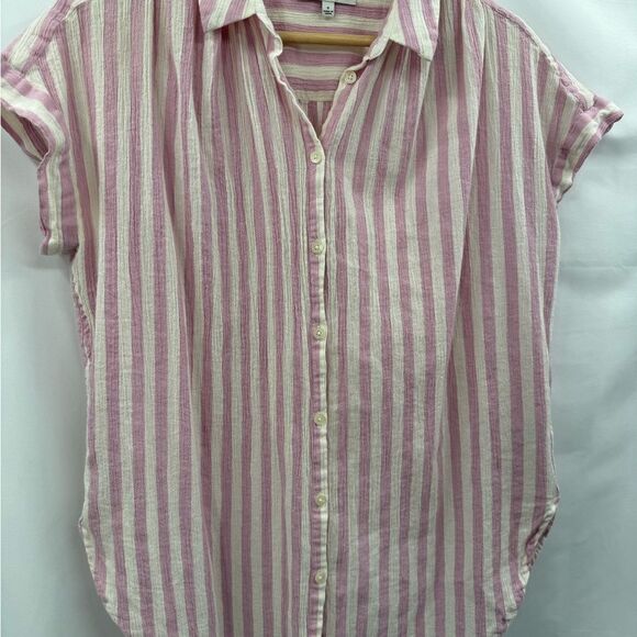 Madewell Central Tunic Button Front Shirt in Lavender Stripe | Small - Picture 5 of 8